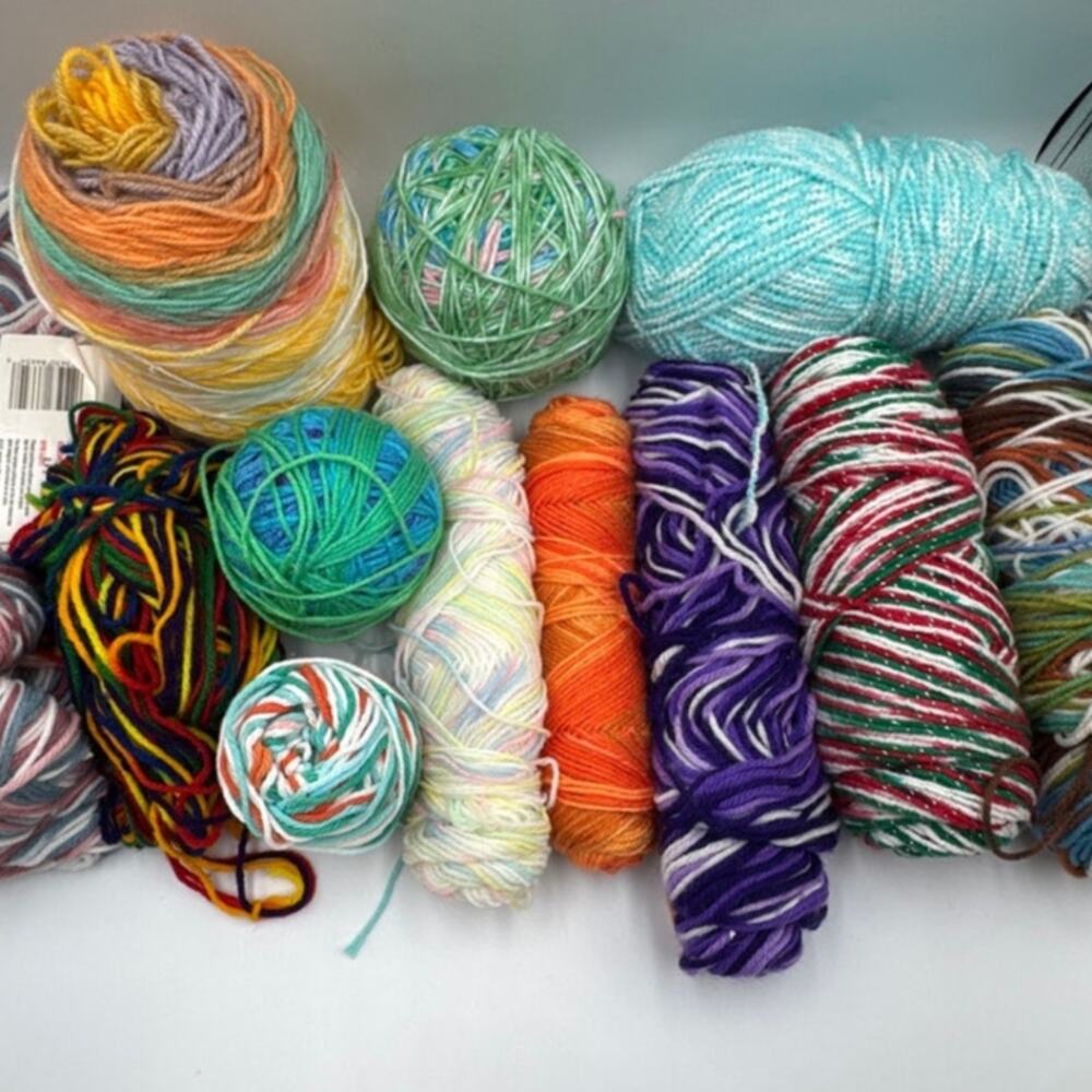 2.5 Lbs Mixed Variegated Yarn Lot Multi Color Self Striping Craft Destash Cake